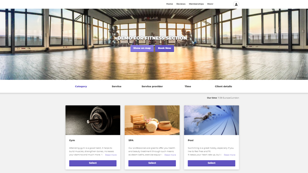 Fitness Booking site example