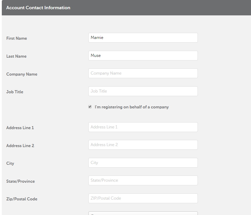 Domain name account info form