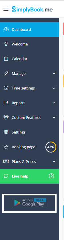 Obtenga la aplicación beta de SimplyBook.me desde su panel de control.