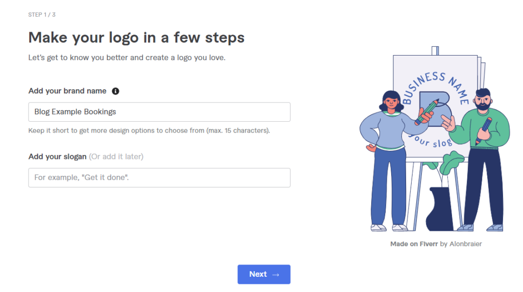 Fiverr Logo Maker Schritt eins
