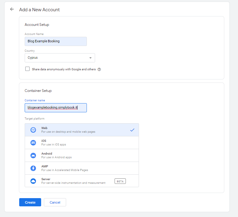 Erstellen eines Containers in Google Tag Manager