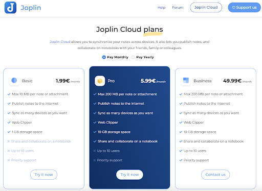 precios de suscripción de Joplin