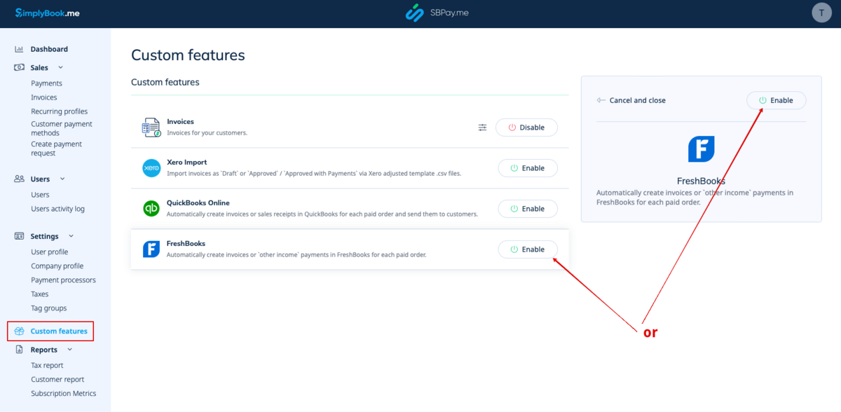 Chemin d'accès à FreshBooks