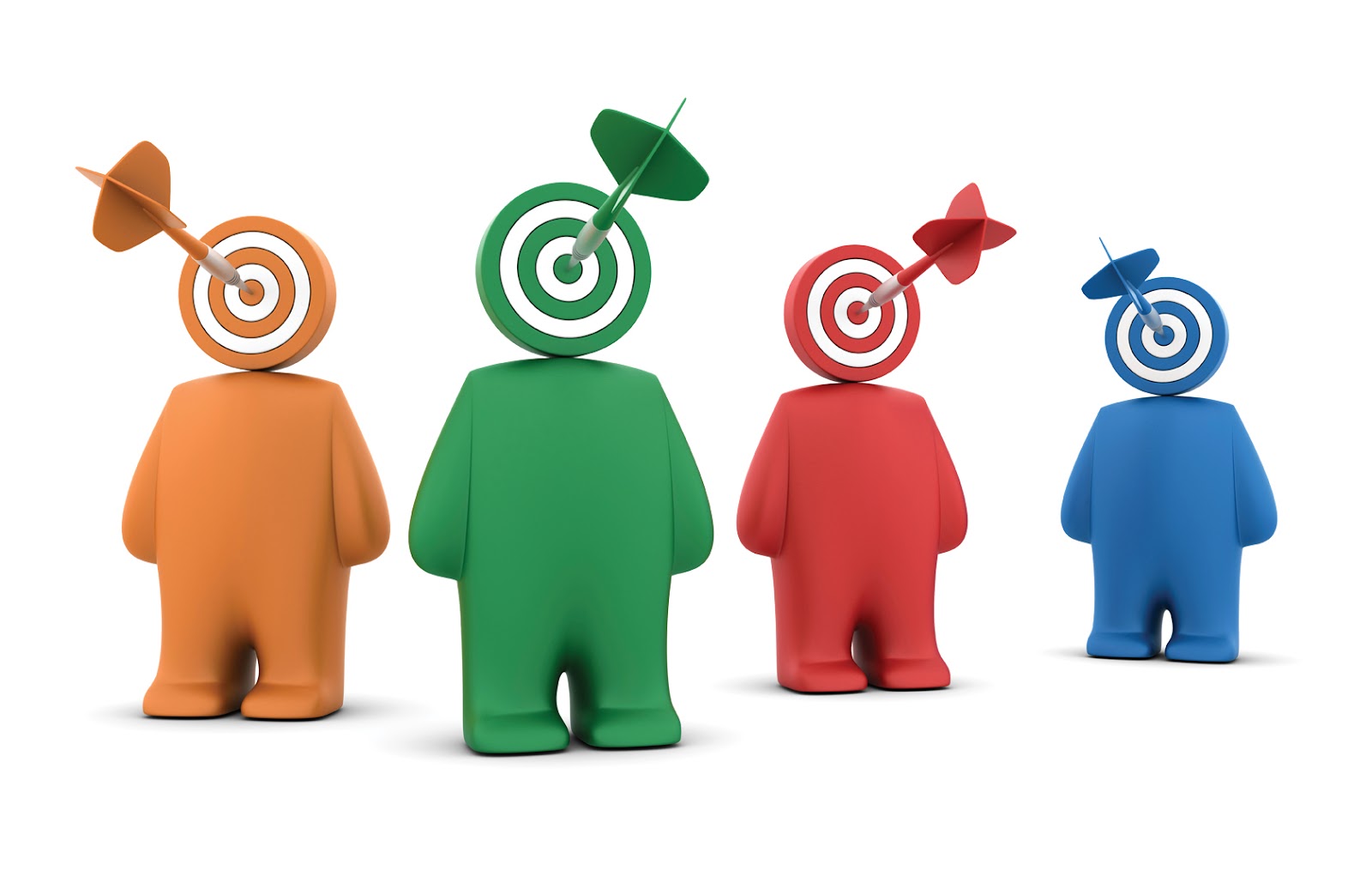 multi-colored human cartoon figures with a target as a head